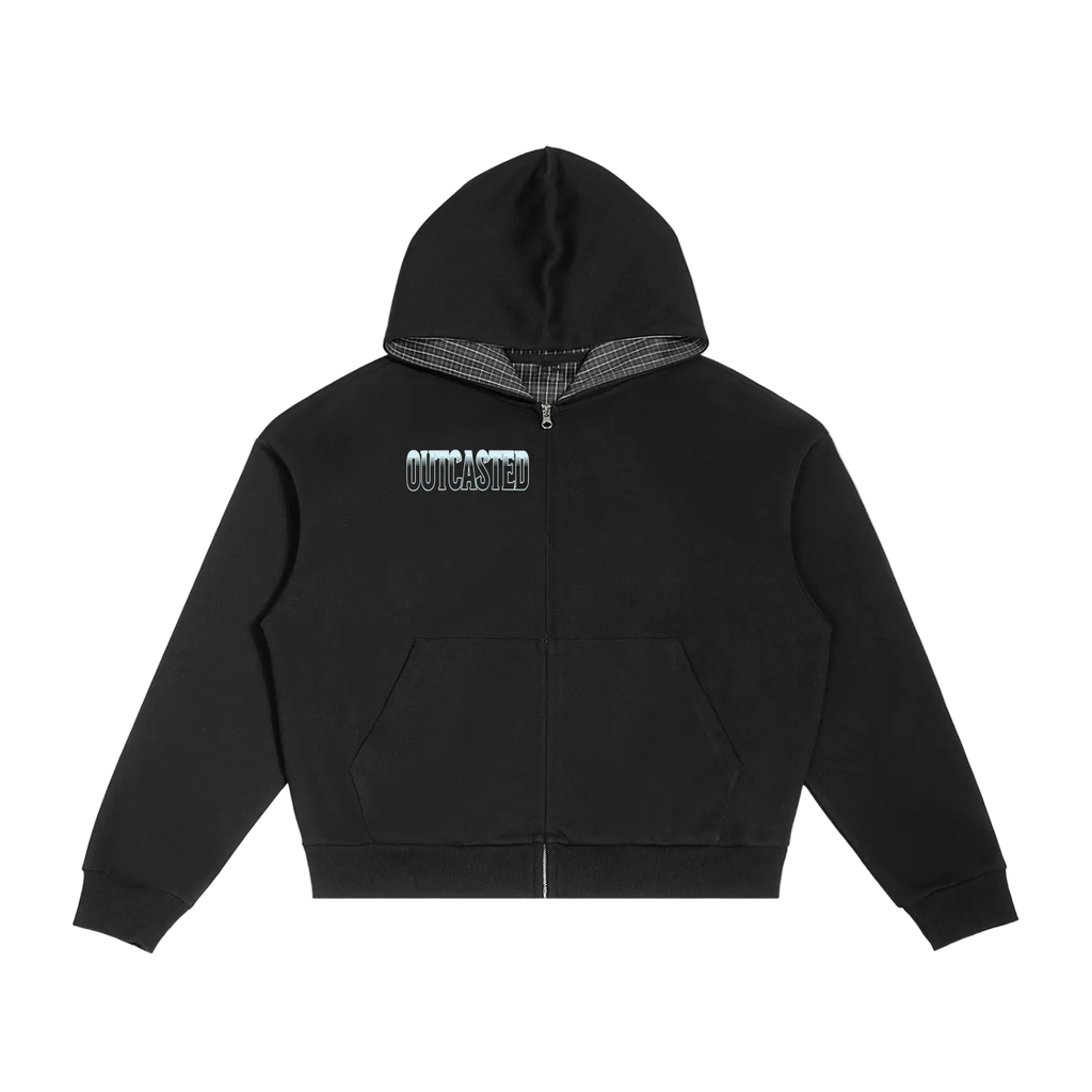 OutCasted Contrast Plaid Boxy Zip Hoodie