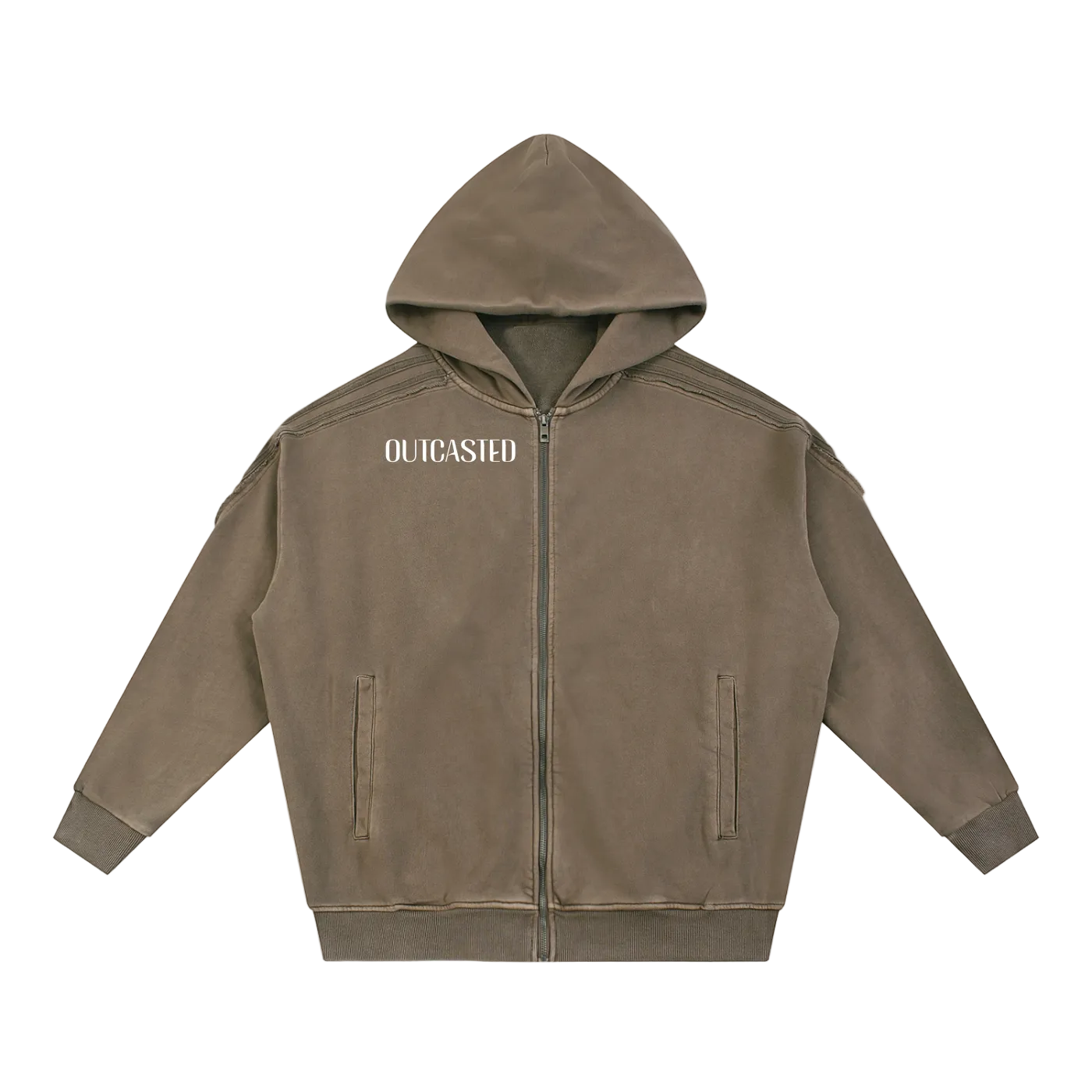OutCasted Snow Washed Tape Raw Edge Zip Hoodie
