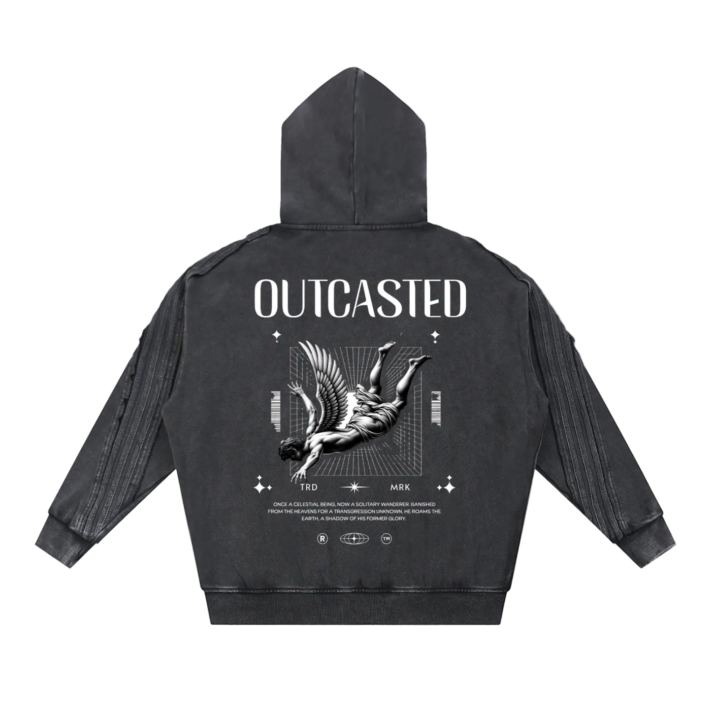 OutCasted Snow Washed Tape Raw Edge Zip Hoodie