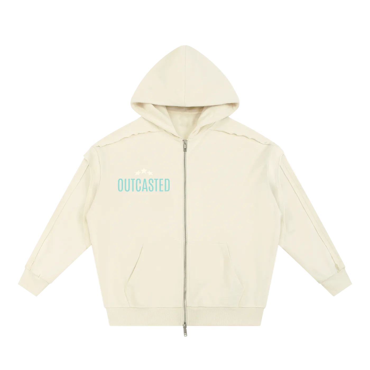 OutCasted Contrast Tape Raw Edge Double Layered Zip Hoodie