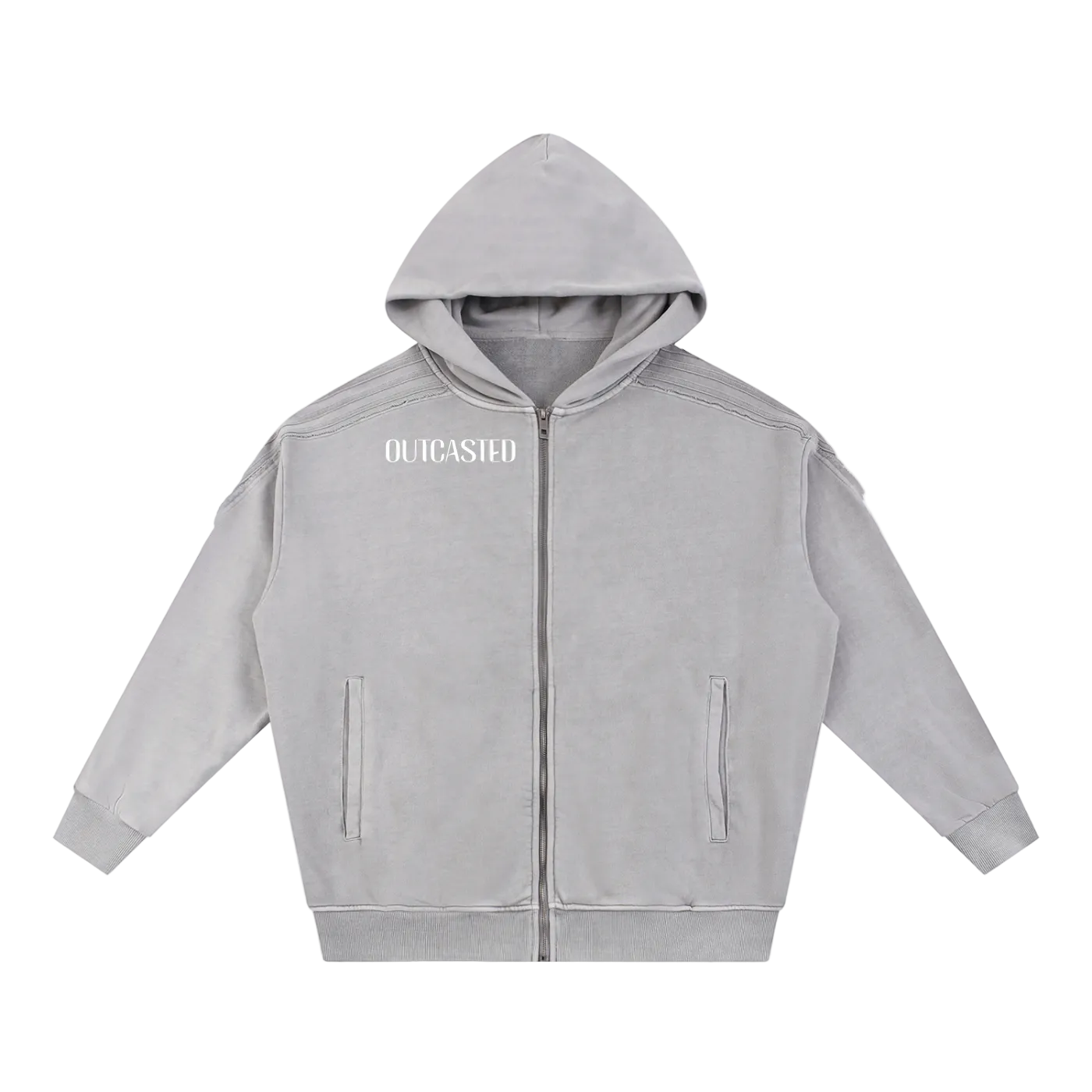 OutCasted Snow Washed Tape Raw Edge Zip Hoodie