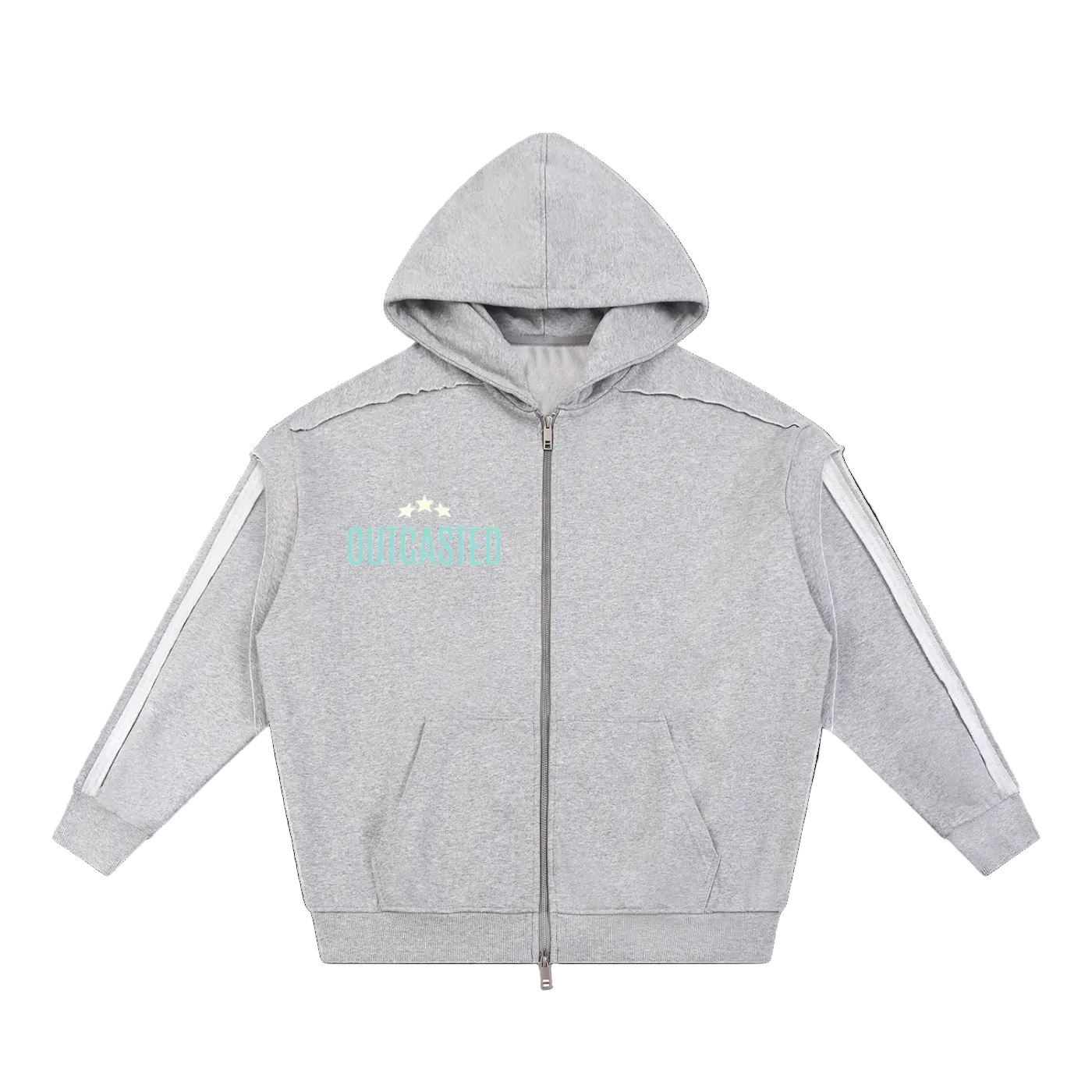 OutCasted Contrast Tape Raw Edge Double Layered Zip Hoodie