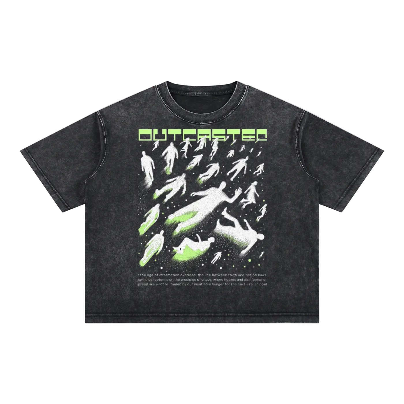 Black t-shirt with graphic design and 'Outsider' text on a white background