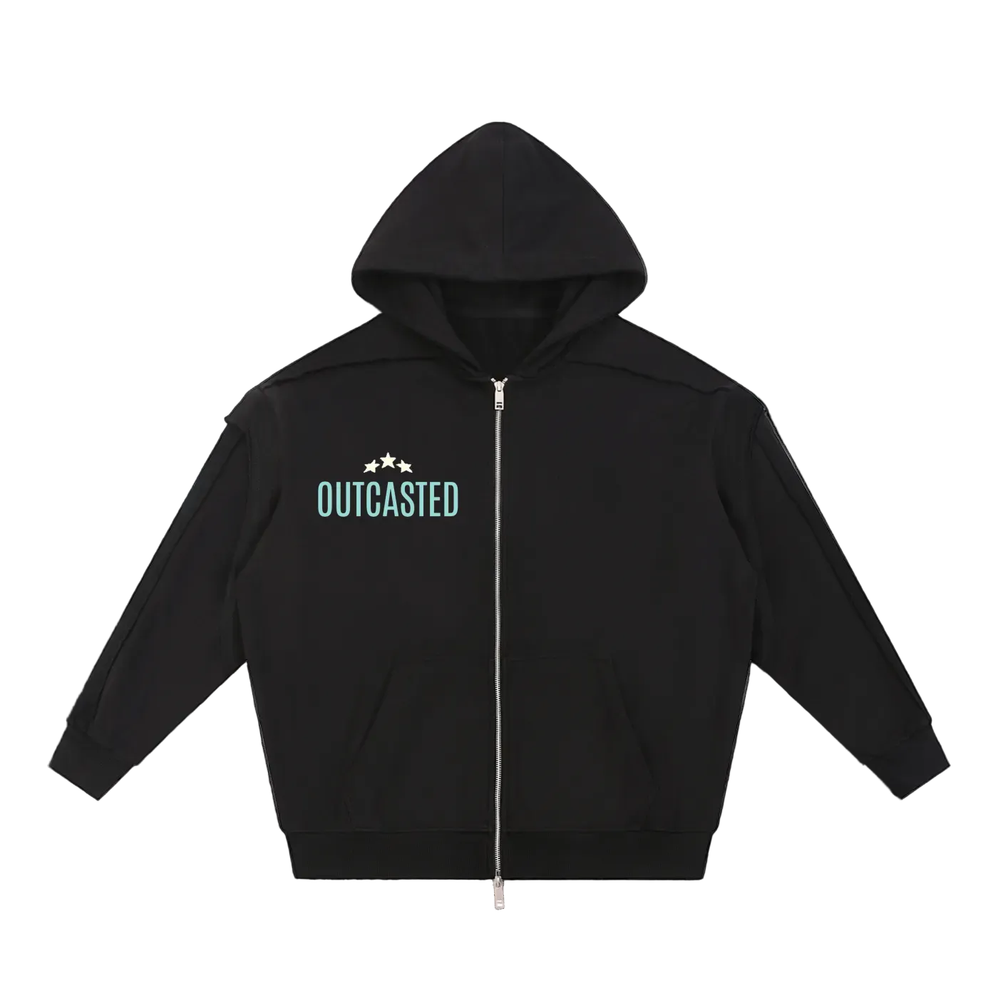 OutCasted Contrast Tape Raw Edge Double Layered Zip Hoodie