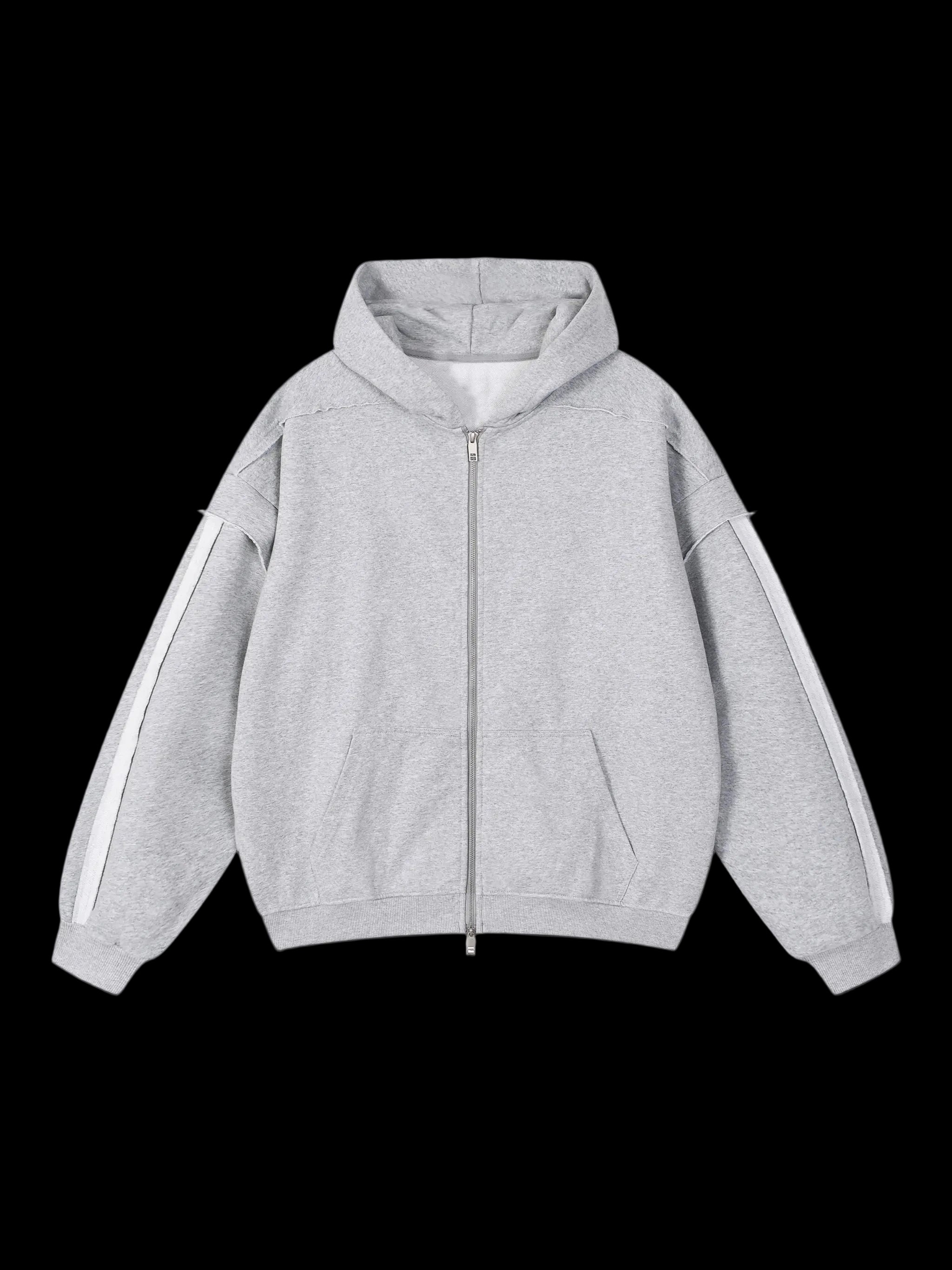 OutCasted Contrast Tape Raw Edge Double Layered Zip Hoodie